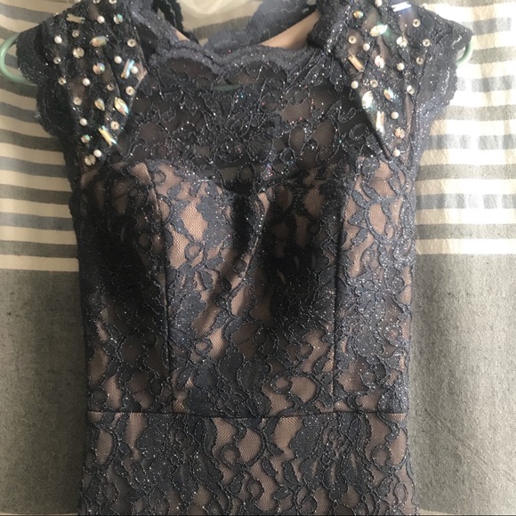 David’s Bridal Blue Lace Gown - Picture 3 of 5